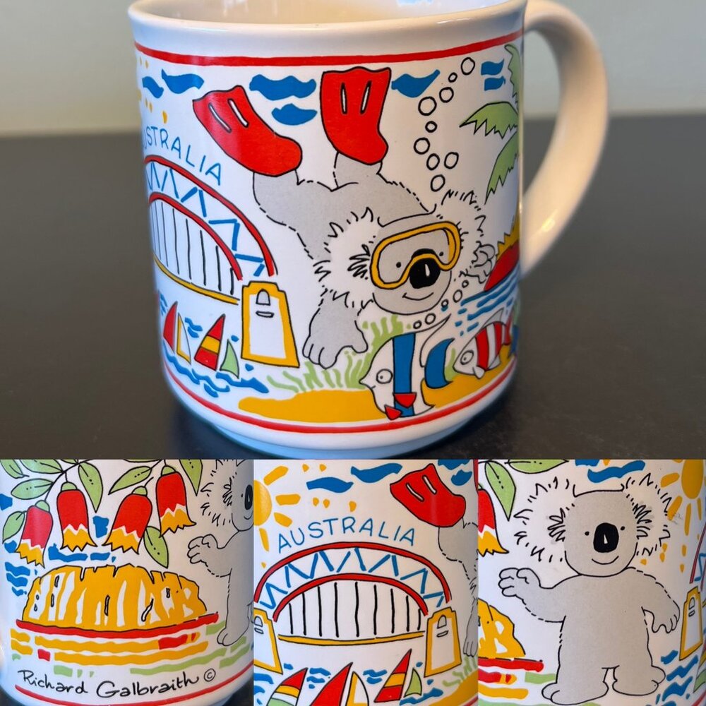 Richard Galbraith AUSTRALIA Koala Mug ~ Sydney Harbour Bridge ~ Uluru Ayers Rock